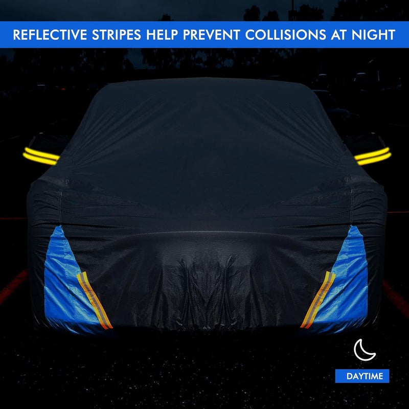 DINGHAO Car Cover Waterproof All Weather, 6 Layers Outdoor Full Exterior Cover Rain Sun UV Snowproof Protection with Zipper Cotton, Mirror Pocket for Chevrolet Silverado - Image 4